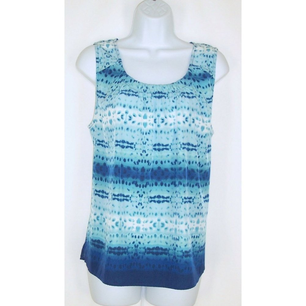 Chico's Tank Top sz 2 M Silky Blue Tie Dye Ombre Stripe